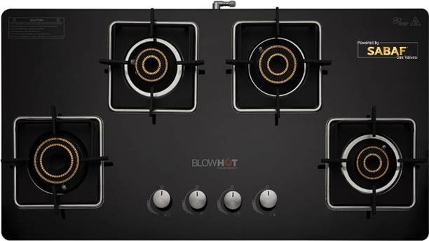 BLOWHOT Quartz Automatic Hybrid Design 4 High Performance Burner Toughened Glass, Iron Automatic Gas Stove