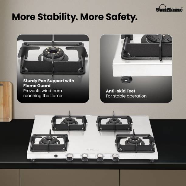 Sunflame Sunflame 4 Burner AI Slim Gas Stove with 2MM SS Metallic Body, Forged Burners Stainless Steel Automatic Gas Stove  (4 Burners)