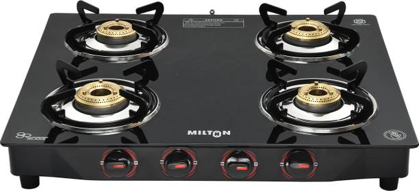 MILTON Premium Manual Ignition LPG Stove - (ISI Certified, Door Step Service) Black Glass Manual Gas Stove