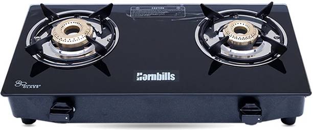 Hornbills ISI Certified LPG Premium Toughened Glass, Pan Support, Nano With Extra Burner Stainless Steel Manual Gas Stove