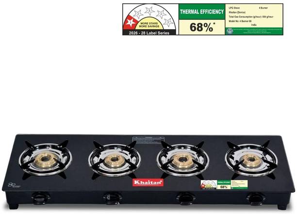 Khaitan 4B BP GIO Black Toughened Glass Manual Gas Stove