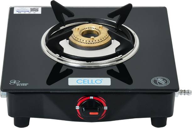 CELLO Regal 1 Burner Black Gas Cooktop,Toughened Glass, ISI Certified, 1 Year Warranty Glass Manual Gas Stove