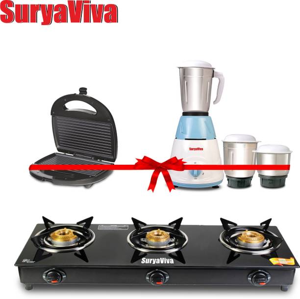 SURYAVIVA Photon 3B Combo mixer ronin 3 jar 500 watt+ Grill Sandwich Glass Manual Gas Stove