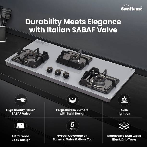 Sunflame Glass Automatic Hob  (3 Burners)