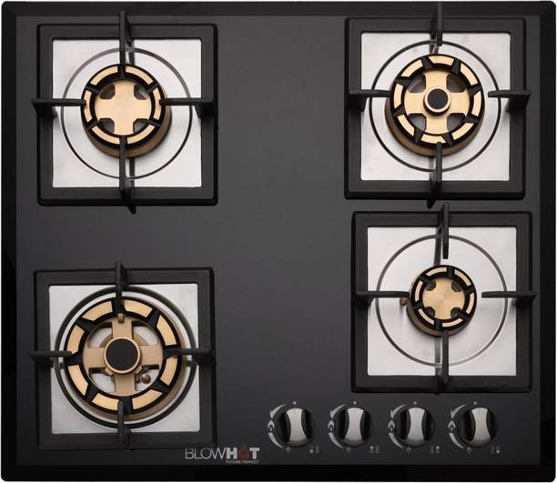 BLOWHOT Krypton 60 Auto Ignition Heavy Brass Burners Spark Tip, 8mm Toughened Glass, Iron Automatic Hob