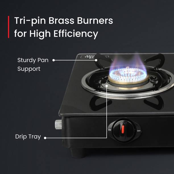 Prestige Atlas Plus Toughened top with Lighter Knife and Hose Pipe Glass Manual Gas Stove
