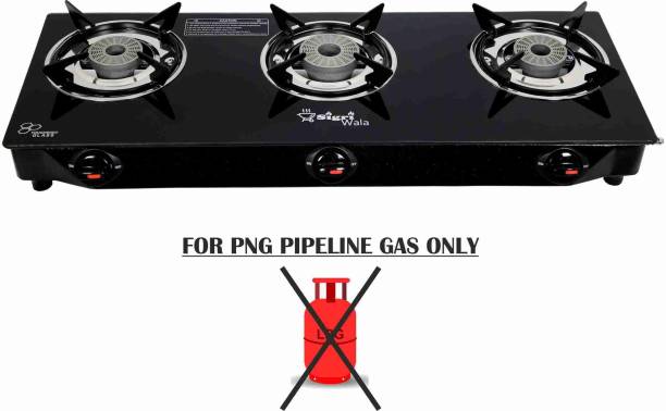 Sigri-wala 3B PNG/CNG Compatible Black Glass Manual Gas Stove