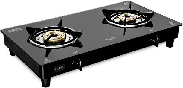 Glen 2 Burner Toughened Glass Top | Fuel Efficient Brass Burners | ISI Certified Glass Manual Gas Stove