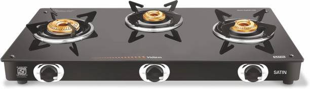 Vidiem SATIN GLASS TOP 3 BURNER GAS STOVE Glass Manual Gas Stove