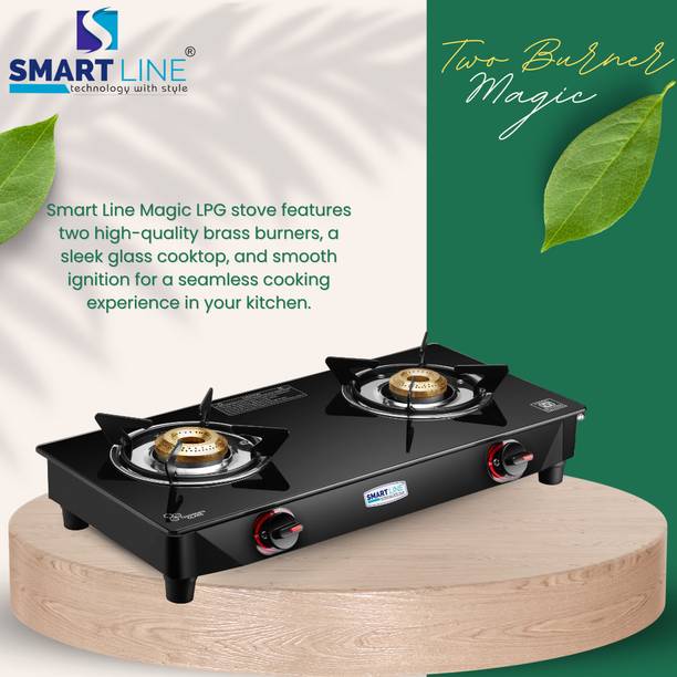 स्मार्ट लाइन Magic ISI Marked Glass 2 Burner LPG Cooktop, One Year Warranty मैनुअल गैस चूल्हा