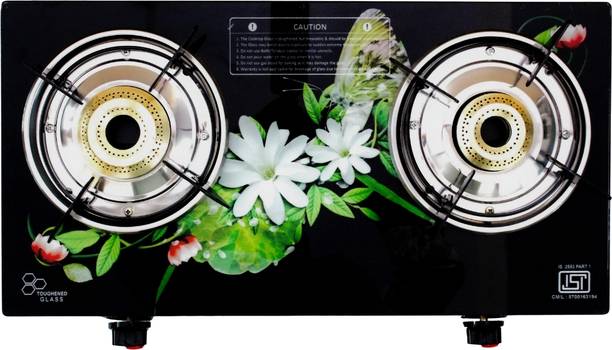 Spalin 2 Burner Glass Top Gas Stove, Manual Ignition, (Digital, ISI Certified) (FLOWER) Crystal Manual Gas Stove
