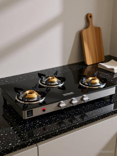 Hindware Smart Appliances Plus GL 3B AI Glass, Stainless Steel Automatic Gas Stove