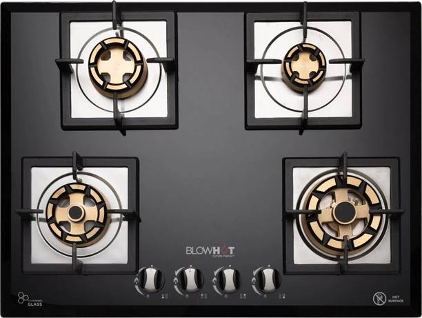 BLOWHOT Krypton Auto Ignition Heavy Brass Burners, 1 Year Warranty, Toughened Glass Automatic Hob