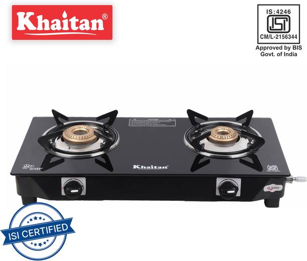 Khaitan 2 Burner BP Nano Premium MS Black Glass Manual Gas Stove