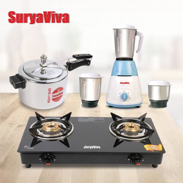 SURYAVIVA Photon 2B Combo Ronin mixer 3 jar+5ltr cooker Glass Manual Gas Stove