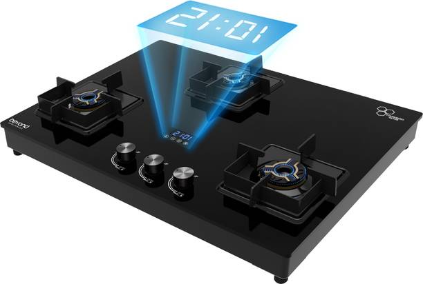 Beyond Appliances Solaria 3 Brass Burners Smart Cooktop, Digital Timer, FFD & Auto Ignition Glass Automatic Hob