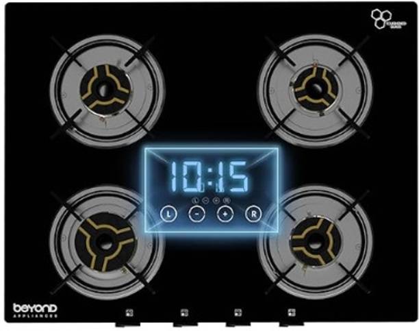 Beyond Appliances Auriga 4B Brass Smart Cooktop, Digital Timer, FFD & Auto Ignition Burners Glass Automatic Hob