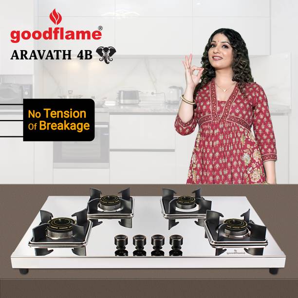 goodflame Aravath 4B Stainless steel stove 4 Dual Tone Imported(Silver,stainless steel) Stainless Steel Manual Hob