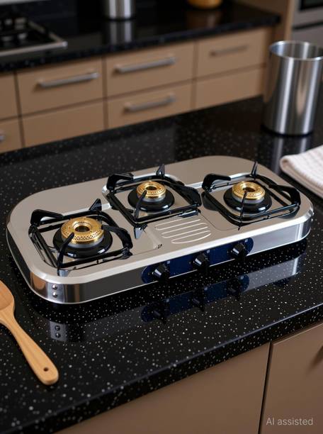 Glen 3 Burner 1037 SS BB with High Flame Burners Stainless Steel Manual Gas Stove