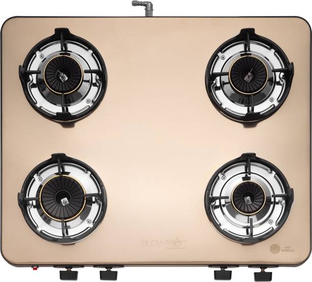 BLOWHOT Crystal SS Gold Auto Ignition Heavy Brass Tornado Burners Toughened Glass, Iron Automatic Gas Stove