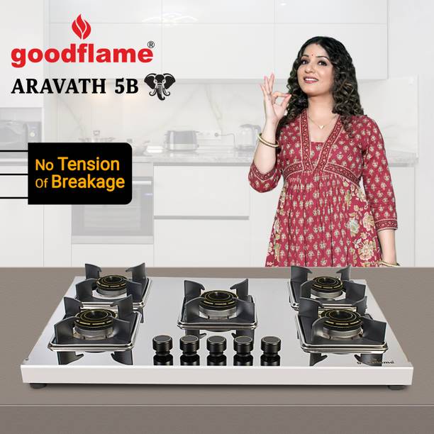 goodflame Aravath 5B Stainless steel stove 5 Dual Tone Imported(Silver,stainless steel) Stainless Steel Manual Hob