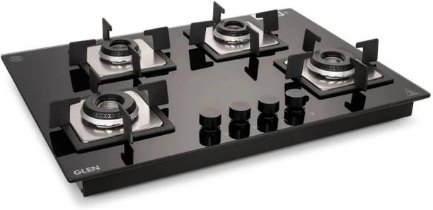 ग्लेन 4 Burner Glass Hob Top with Italian Double Ring Burner Hob Gas Stove ऑटोमैटिक गैस चूल्हा