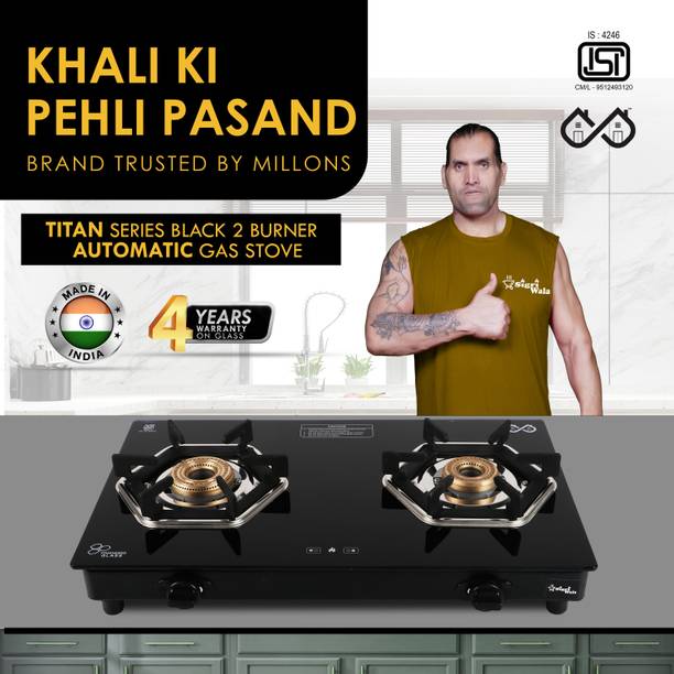 Sigri-wala Titan Series HexFire Black Auto 2 Burner Gas Stove Glass Automatic Gas Stove