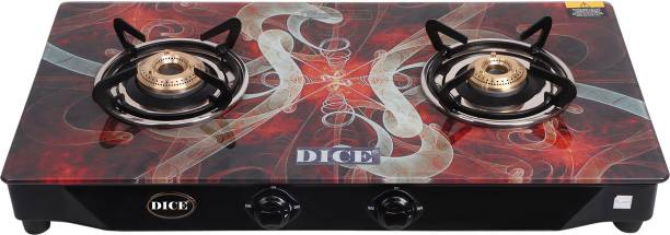 Dice 2 Burner Gas Stove With 8mm Toughened Glass Top (2 Year Warranty) Png Fitted Glass Manual Gas Stove