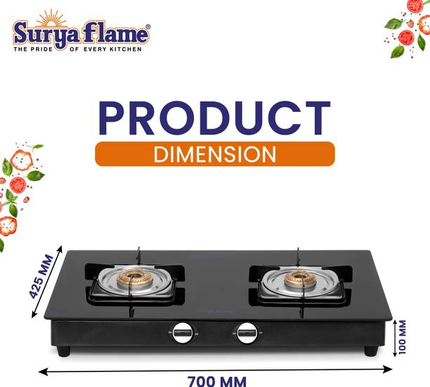 Suryaflame Nexa 2 Burners Manual Glass Top Gas Stove 2 Years Doorstep Service Glass Manual Gas Stove