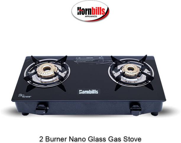 Hornbills ISI Certified LPG Premium Design Toughened Glass, Pan Support, Nano Stainless Steel, Glass Manual Gas Stove