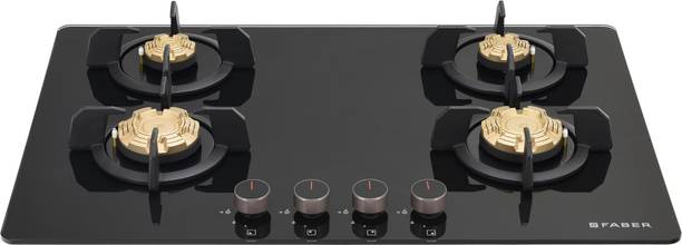 FABER PRIME HT784 CRS BR CI AI |Metal Knobs| Cast Iron Pan Support | brass burner | Glass Automatic Hob