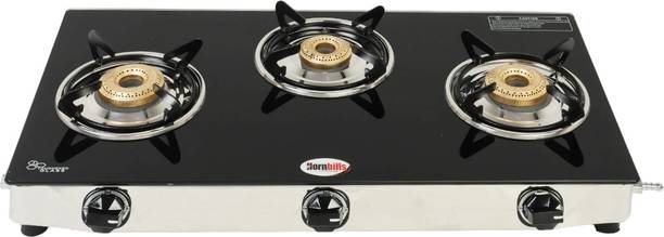 Hornbills LPG Premium Design Toughened Glass, Ergonomic Knobs, ISI Certified Stainless Steel Manual Gas Stove