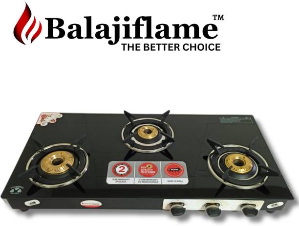 Balajiflame Black Heavy Glass With Jumbo Brass Burner Glass Manual Gas Stove
