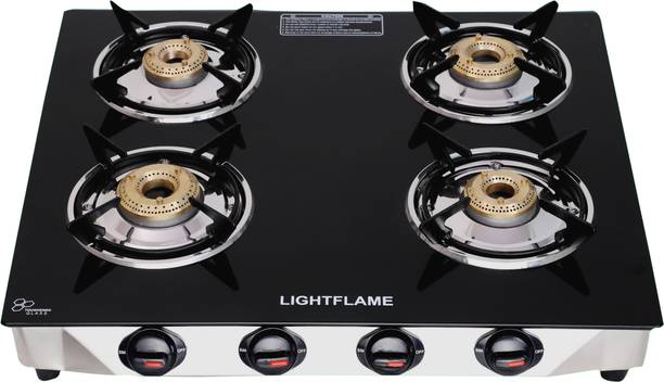 LIGHTFLAME 4 Burners Smart Plus, ISI Certified Toughened Glass With 1 Year Warranty Glass Manual Gas Stove