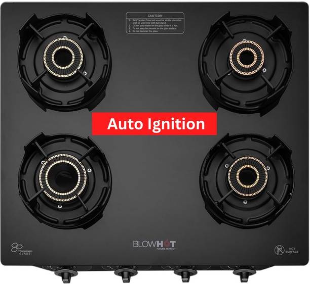 BLOWHOT Premium Emerald Auto Ignition Tornado Brass Burners, 2-Year Warranty, Toughened Glass, Iron Automatic Gas Stove