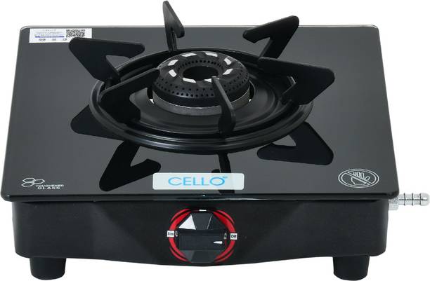 CELLO Hexa Manual Ignition Black Aluminium Alloy Burner Toughened Glass Iron Manual Gas Stove