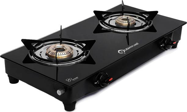 LIGHTFLAME Fire 2 Burner Manual Ignition ISI Certified With High-Quality Black Toughened Glass Manual Gas Stove