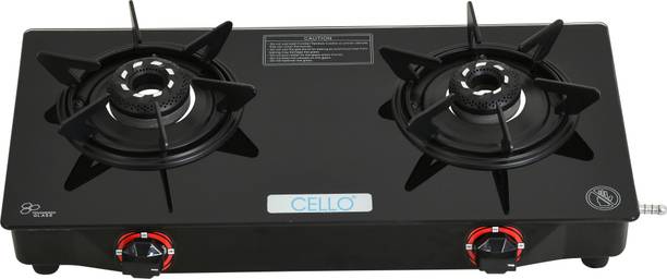 CELLO Hexa Manual Ignition Black Aluminium Alloy Burner Toughened Glass Iron Manual Gas Stove