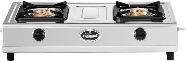 Sunflame Excel Cook 2 Burners Gas Stove, 2 Years Warranty Stainless Steel Manual Gas Stove