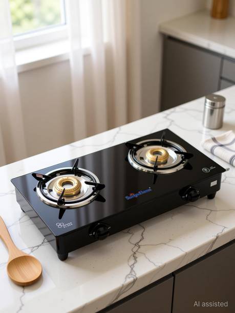 सूर्यफ्लामे Splendor LPG 2 Burner Gas Stove with Brass Burner & Toughened Glass Top मैनुअल गैस चूल्हा