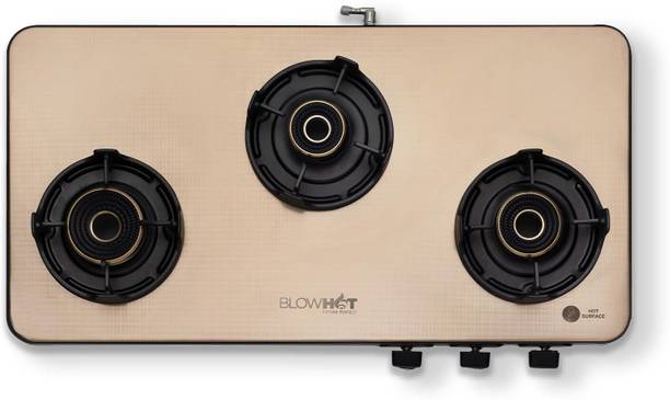 BLOWHOT Sapphire 3 5g Brass Burner Stainless Steel Cooktop, 5 Year Warranty Glass Manual Gas Stove