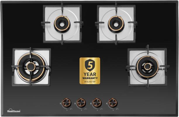 Sunflame 4 Burner Auto Ignition Flexi Hob, 78 cm Wide Body, 8mm Glass Automatic Hob