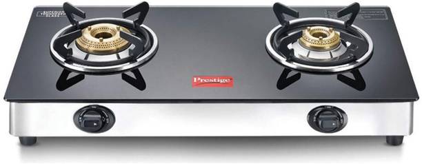 Prestige Marvel + Series 2 Burner Glasstop Steel Body With Jumbo Brass Burner Stainless Steel Manual Gas Stove