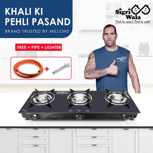 Sigri-wala Primecook Manual Cute Combo( Lighter+ Hose Pipe) Glass Manual Gas Stove