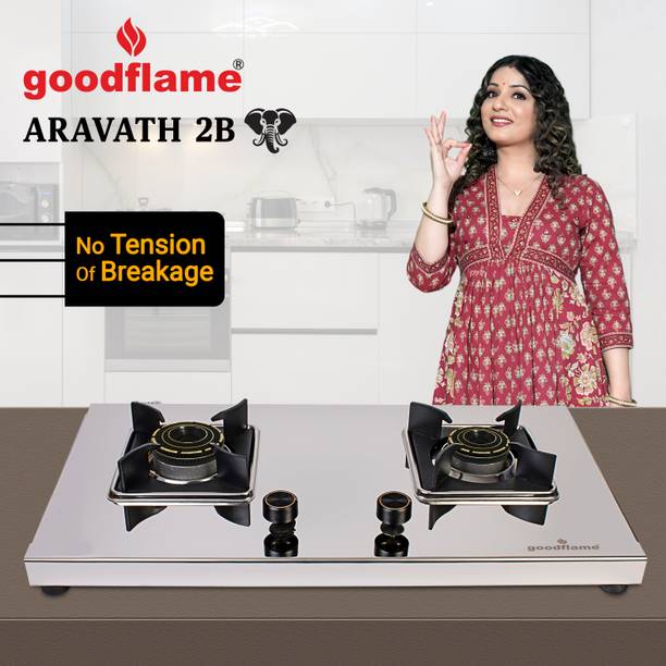 goodflame Aravath 2B Stainless steel stove 2 Dual Tone Imported(Silver,stainless steel) Stainless Steel Manual Hob