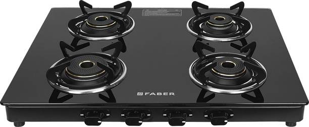 FABER COOKTOP MIST 4BB AURA|Powder Coated Pan Support |Nylon Knobs| Spill Proof| Glass Manual Gas Stove
