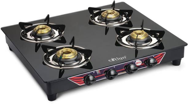 Catlyn - Falcon - Crystal Black Glass, MS Body Frame, with ISI Certified Glass Manual Gas Stove