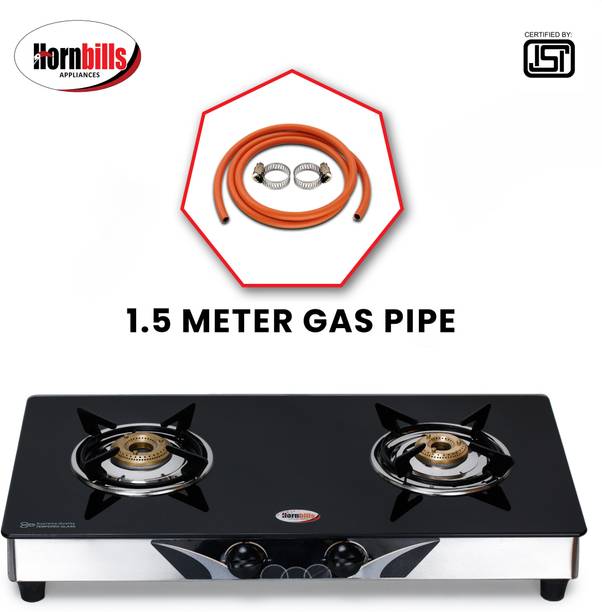 Hornbills ISI Certified LPG Black Mirror Finish with Heavy Pan Support and 7MM Toughened Glass Manual Gas Stove