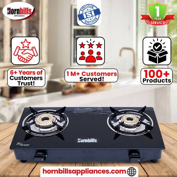 Hornbills LPG Black Mirror Finish with Heavy Pan Support MM_AS01 Glass Manual Gas Stove