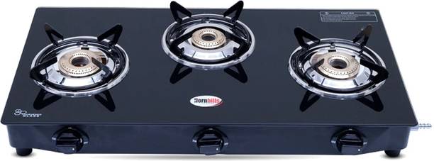 Hornbills ISI Certified LPG Premium Design Toughened Glass, Pan Support With Extra Knobs Stainless Steel Manual Gas Stove